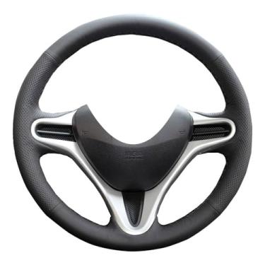 Imagem de Eiseng Capa de volante costurada DIY para Honda Fit Hatchback 2009 2010 2011 2012 2013 / para Honda Insight 2010-2014 Acessórios interiores couro genuíno (linha preta)