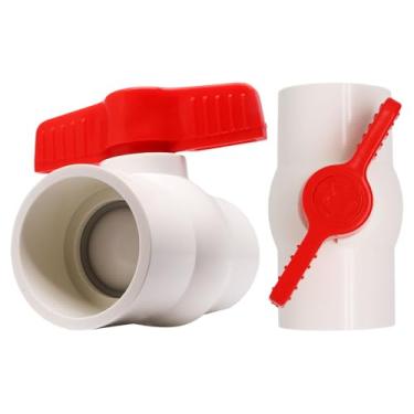 Imagem de GDFYMI 2 peças de válvulas esféricas brancas de PVC de 3,8 cm com manípulo em T vermelho válvulas de desligamento de água torneira de mangueira de jardim válvula de esfera rosca a 150 Psi para projeto