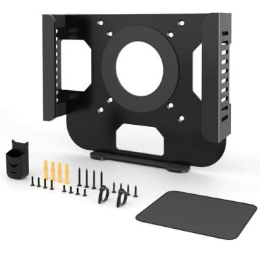 Imagem de Suporte de parede para Mac Mini M1 M2 com mouse pad embaixo da mesa para Mac Mini M1 M2 com almofada antiarranhões Suporte de monitor VESA compatível com acessórios Mac Mini Suporte de montagem com