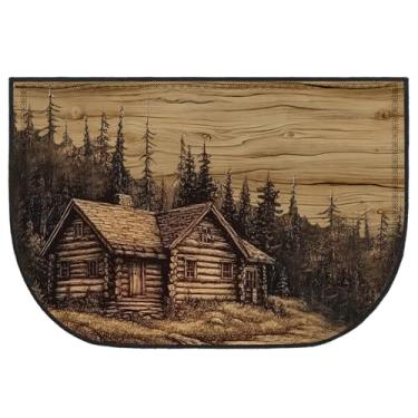 Imagem de Demissle Tapete de lareira para lareira Cabine Sudoeste à prova de fogo resistente ao fogo para fogão a lenha piso para cozinha interna e externa (casa de madeira, 61 x 91 cm)