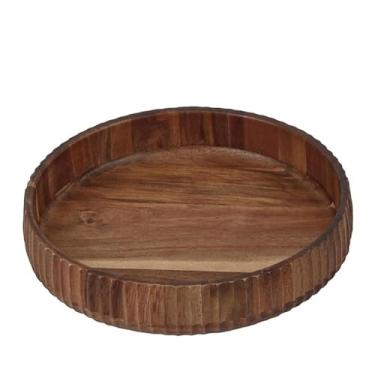 Imagem de Tigela de Madeira para Salada，Tigela para Frutas de Madeira Natural Bowl Saladeira Canelado Gigante em Madeira Acácia 30 cm