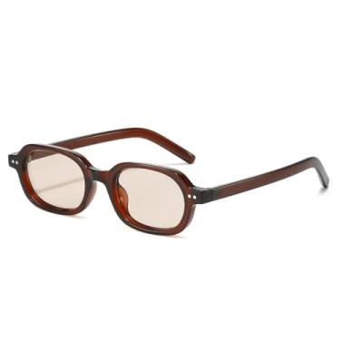 Imagem de VFDHN Óculos de sol masculino pequeno oval, retrô, com rebites, uv400, feminino, gelatina, chá, cor degradê (chá champanhe)