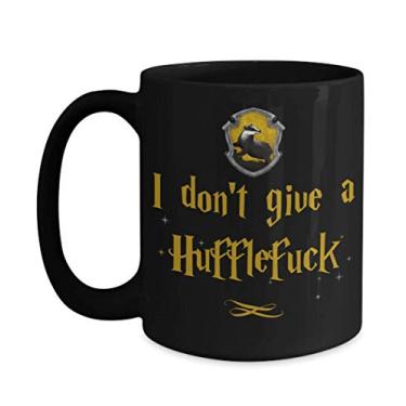 Imagem de Caneca I Dont Give A Hufflefuck trocadilho para amigos nerd geek ou colega de trabalho divertido feiticeiro canecas 11 ou 445 g de cerâmica preta para adultos Humor Potterhead café