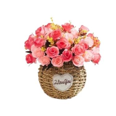 Imagem de Flores artificiais Rosas simuladas, sala de estar, mesa jantar, arranjo flores, decoração casa, vasos plantas(Pink)