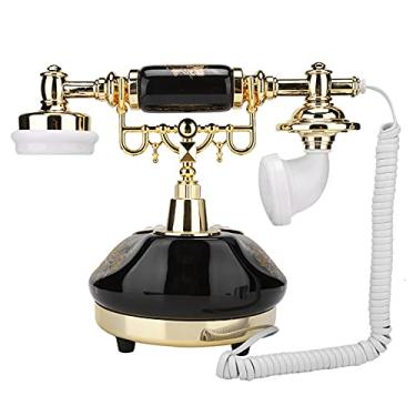 Imagem de Cryfokt Telefone de Mesa para Decoração de Casa, Telefone Vintage Antigo retrô Com Identificação de Chamada e Botão de Discagem, Padrão de Flor Dourada Preta Cerâmica