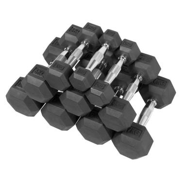 Imagem de Jogo Halter Lion Sextavado Kit 1 A 10 Kg Aço Cromado Injet