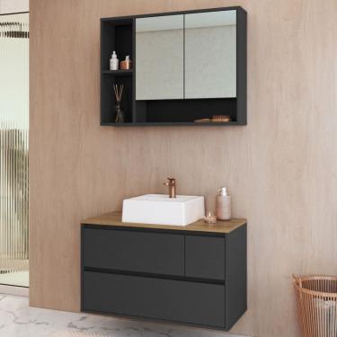 Imagem de Armário de Banheiro Belarus 4 Portas 1 Gaveta com Cuba e Espelho Grafite - Art In Móveis