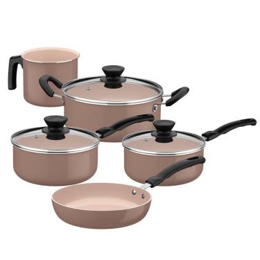 Imagem de Jogo De Panelas évora 5 Peças Capuccino Em Alumínio Com Revestimento Interno Antiaderente Tramontina 28699-301