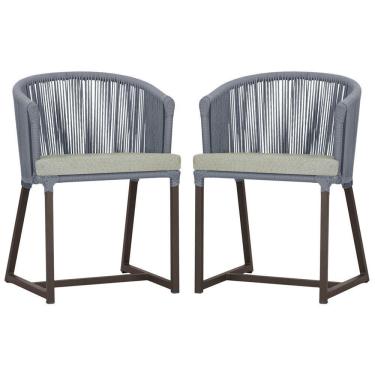 Imagem de 2 Cadeiras De Jantar Noronha Marrom Corda Náutica E3 Trama Prata