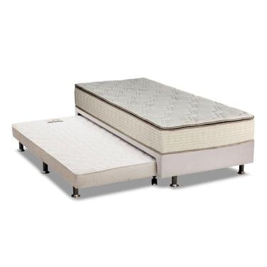 Imagem de Cama Box C/Auxiliar Solteiro: Colchão Luckspuma Bonnel Montreal Spring + Base Branco(88X188)
