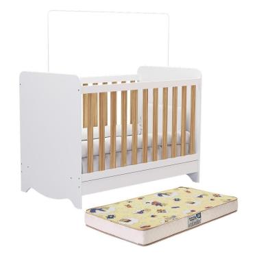 Imagem de Berço Americano Ben 3 Em 1 Branco Brilho/amêndoa Com Colchão Supreme - Móveis Peroba