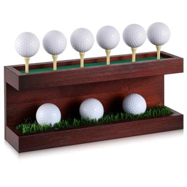 Imagem de Menkxi Suporte de bola de golfe de madeira rústica 30 x 7 cm montado na parede vintage prateleira flutuante com camisetas de golfe para decoração de festa de armazenamento de Natal (cor nogueira)