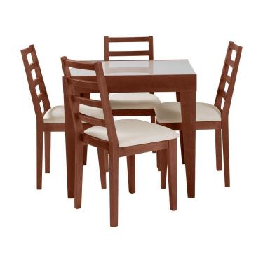 Imagem de Conjunto De Jantar Mesa Tock 80cm Com 4 Cadeiras Aline Linho Creme - Imbuia