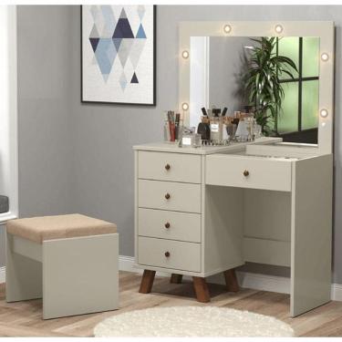 Imagem de Penteadeira Camarim 05 Gavetas Mel Off White Com Banqueta - Patrimar