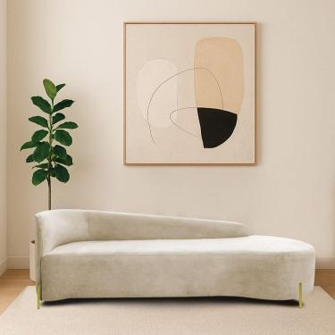 Imagem de Divã Recamier Orgânico França 250cm Lado Dir Pés Metal Dourado Bouclé Preto