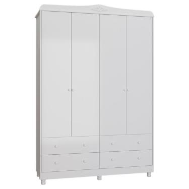 Imagem de Guarda Roupa Infantil Elô 4 Portas E 4 Gavetas Branco Brilho - Móveis Peroba