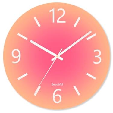 Imagem de SUKYING Relógio de parede grande de vidro temperado, moderno relógio decorativo redondo para cozinha/banheiro/sala de estar, 35 cm, estilo simples, operado por bateria, relógio externo para pátio