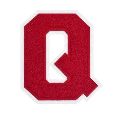 Imagem de 1 PÇ Patch de letra de chenille vermelho de 11,4 cm com borda branca – Remendos do alfabeto para roupas, jaquetas, mochilas, chapéus para decoração personalizada, nome personalizado e artesanato. (Q)