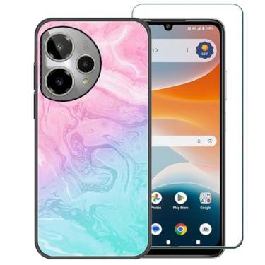 Imagem de Ranyi Capa com protetor de tela, design de mármore celeste, fina, flexível, TPU com absorção de choque, capa protetora de silicone para (smartphone