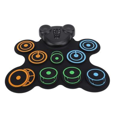 Imagem de Fockety Conjunto de Bateria Eletrônica, Almofada de Bateria Portátil Recarregável USB Roll Up Alto-falante Duplo Embutido, Som Claro, Kit de Bateria Potável para Crianças e Adultos