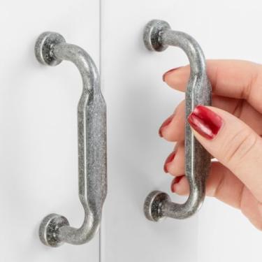 Imagem de ASKANO Pacote com 10 Centros de Orifício de 7,6 cm, Puxadores de Armário de Ferro Antigo Puxadores de Armário Prata Antiga Ferragens de Cozinha de Ferro Vintage para Armários ZP2302 Gaveta Quarto