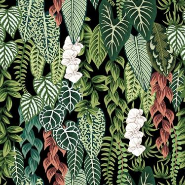 Imagem de EaseStick Papel de parede tropical escuro folha de palmeira verde selva papel de parede descasque e cole folhas verdes samambaia papel de parede 45 x 406 cm removível pré-colado botânico palmeira