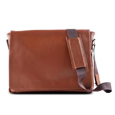 Imagem de Bolsa mensageiro para laptop de 15 polegadas para homens, couro marrom de flor integral, design fino, espaçosa, bolsa tiracolo essencial para faculdade, bolsa de ombro para trabalho e viagens