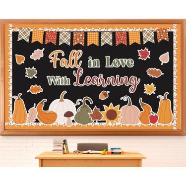 Imagem de Apaixone-se por aprender quadro de avisos outono decoração sala de aula recortes abóboras folhas quadro de avisos para escola, casa, escritório, quadro-negro, parede, janela, porta decoração