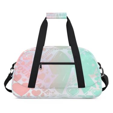 Imagem de Bolsa esportiva personalizada com laço colorido para nome com nome, bolsa de dormir personalizada, bolsa de fim de semana, bolsa de treino para dança, balé, academia, ginástica, mala, viagem, presente