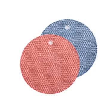 Imagem de Pacote com 2 tapetes de silicone para trivetes, tapete de secagem resistente ao calor de colmeia dupla face, almofadas quentes antiderrapantes à prova d'água para panelas, porta-copos de bancada