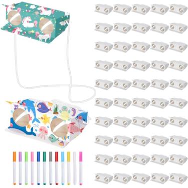 Imagem de Shappy 50 peças de papel dobrável de papelão, binóculo com marcador de corda, faça seu próprio binóculo pintável, ampliação em 3x, faça-você-mesmo, óculos artísticos, brinquedo de artesanato para