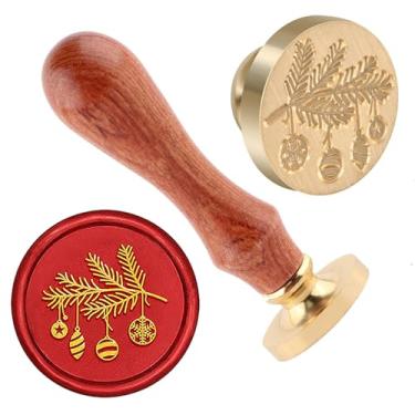 Imagem de Carimbo de lacre de cera de Natal galhos selo de vedação latão e uma alça de madeira carimbos cabeça para cartões de natal convites de festa carta envelope cartões de felicitações presentes