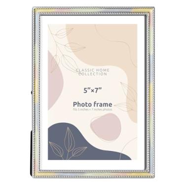 Imagem de Ustinian Porta-retrato 12 x 17 cm com borda de metal gradiente e cavalete, moldura clássica para mesa e montagem na parede para decoração de casa (prata)