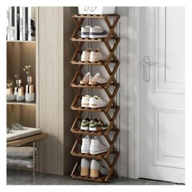 Imagem de SPXMQSS Sapateira dobrável de bambu, sapateira portátil de madeira, armário de sapatos de pé livre, prateleira de armazenamento multifuncional para entrada no quarto, sem instalação, marrom escuro, 8