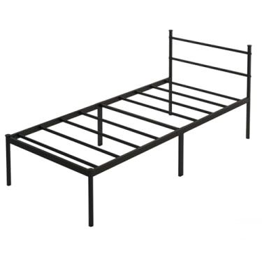 Imagem de Cama de Solteiro Padrão (88x188) com Cabeceira de Ferro Integrada, Base Metálica Reforçada, Design Minimalista, 30cm de Espaço de Armazenamento, Suporte Silencioso, Cor Preto.