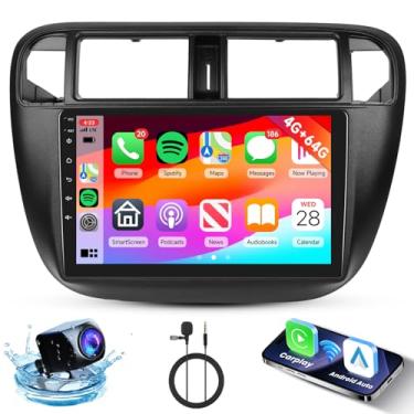 Imagem de [4G + 64G] Estéreo automotivo Android para Honda Civic 1996-2001 com link de espelho automotivo para Android sem fio, rádio com tela sensível ao toque de 23 cm com GPS, link espelhado, Bluetooth, WiFi