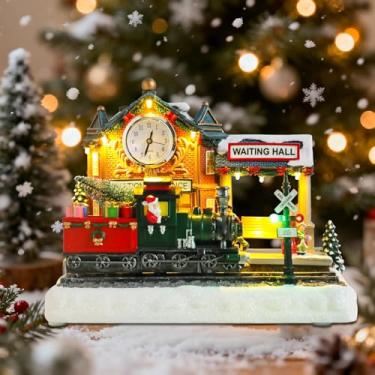 Imagem de WONDER GARDEN Casas de Natal - Casas de Natal - Estação Ferroviária Musical Iluminada Edifícios Colecionáveis com Trem de Mudança para Decoração Interior de Casa ou Presente