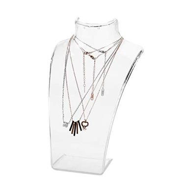 Imagem de Garosa Suporte de Busto de Manequim de Joias, Suporte de Exibição de Brinco de Colar de Acrílico Com 3 Cores, Modelo Leve de 13,8 X 21,5 Cm para Loja Boutique (Transparente)