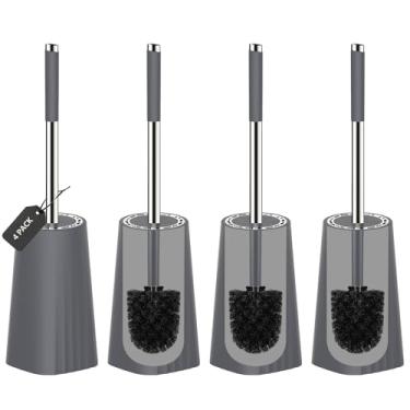 Imagem de SetSail Escova de vaso sanitário, escova de vaso sanitário de tamanho compacto e suporte para banheiro com alça de aço inoxidável, escova de limpeza de vaso sanitário com cerdas duráveis, 4 pacotes
