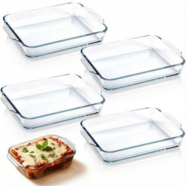 Imagem de Yiyiring 4 peças de assadeira de vidro de 1,5 litro para forno, panela de vidro oblonga, retangular, transparente, caçarola para cozinhar lasanha, cozinha, assar, forno, micro-ondas, geladeira e