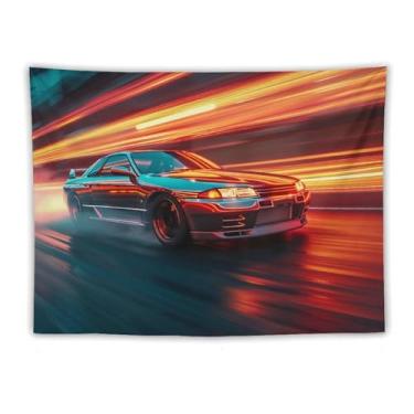Imagem de HouLaiZhe Tapeçaria de carro Jdm carro R34 esportes velocidade pendurar na parede quarto decoração de casa tapeçarias estética piquenique decoração de parede arte de parede para dormitório sala de