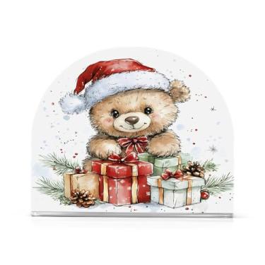 Imagem de Wassud Bonito urso chapéu de Natal suporte de guardanapo acrílico, dispensador de guardanapo de papel moderno em forma de U para mesa, cozinha, sala de jantar, bancada 1 peça (comporta 50-60