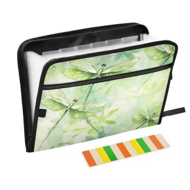 Imagem de Wassud Libélulas verdes (2) Pasta organizadora de arquivos de papel A4 com etiquetas e pasta de arquivo expansível com 13 bolsos