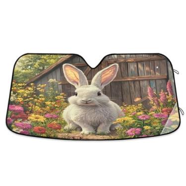 Imagem de CEBUGI Para-brisa para-sol para janela dianteira do carro, para-sol, viseira dobrável para caminhão, SUV, mantenha seu veículo fresco, coelho branco
