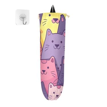 Imagem de xigua Suporte de parede para saco plástico de gatos de desenho animado com cordão, pacote com 2, organizador de sacolas de compras reutilizáveis para bolsas, meias, roupas íntimas e gravatas