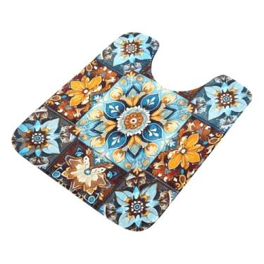 Imagem de Burbuja Tapete de banheiro com azulejos mexicanos, tapete de banho absorvente de pelúcia macio, base antiderrapante para piso de banheiro, oval em forma de U