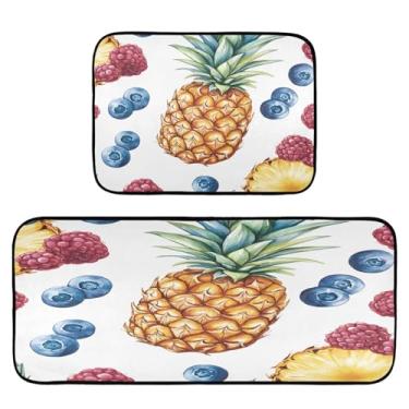 Imagem de Qilmy Tapete de cozinha de abacaxi fresco e mirtilo, 2 peças, tapete de entrada frontal, antiderrapante, alivia a fadiga, lavável, tapete para cozinha, quarto, varanda27