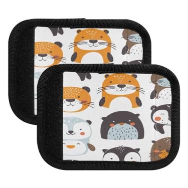 Imagem de Qilmy Envoltório de alça de bagagem de animais fofos de desenhos animados, pacote com 4 identificadores de bagagem, etiqueta de alça confortável, capa para carrinho de viagem, mala de viagem