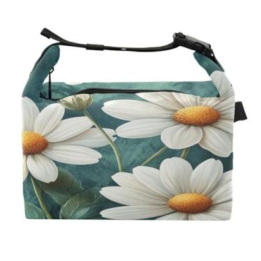 Imagem de STAYTOP Lancheira fofa de flores brancas com fivela de alça, lancheira isolada para meninos e meninas lancheira para trabalho escolar