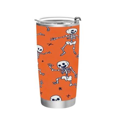 Imagem de STAYTOP Copo de aço inoxidável de caveira de Halloween de 590 ml, copo de café isolado com tampa e canudo, caneca de café de viagem de parede dupla para bebidas quentes e frias